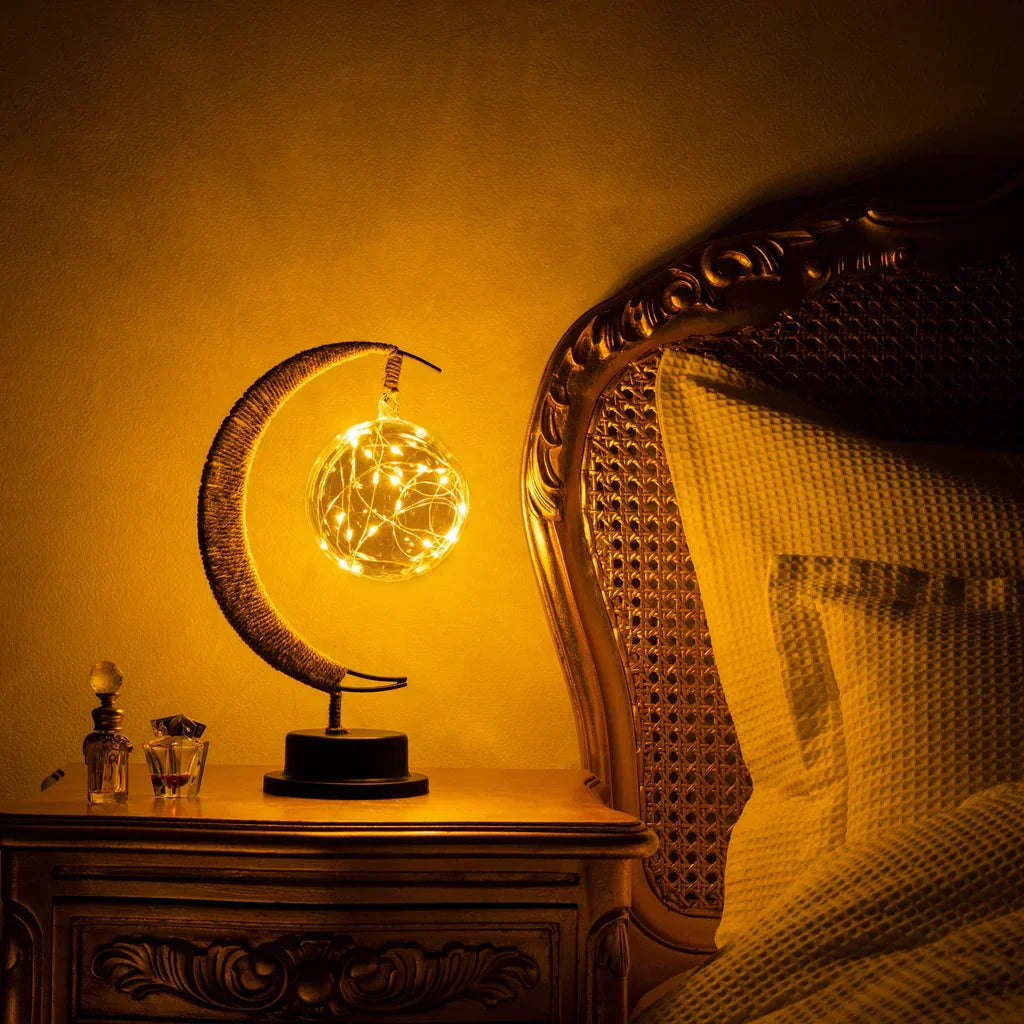 Moon Table Lamp LED | Golden Shimmer, Cosmic Purple, Galaxy Blue | Battery-Powered, No Cables