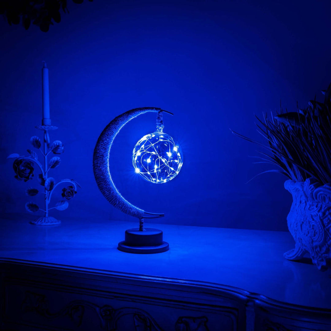 Moon Table Lamp LED | Golden Shimmer, Cosmic Purple, Galaxy Blue | Battery-Powered, No Cables