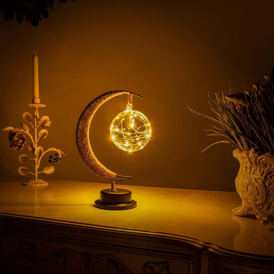 Moon Table Lamp LED | Golden Shimmer, Cosmic Purple, Galaxy Blue | Battery-Powered, No Cables