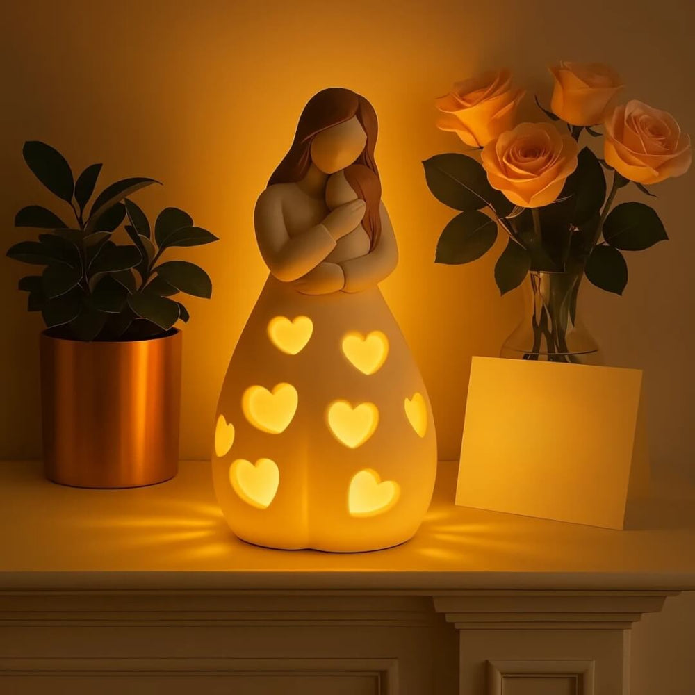 Mother And Child Table Lamp | Heart Cut-Outs, Warm Glow