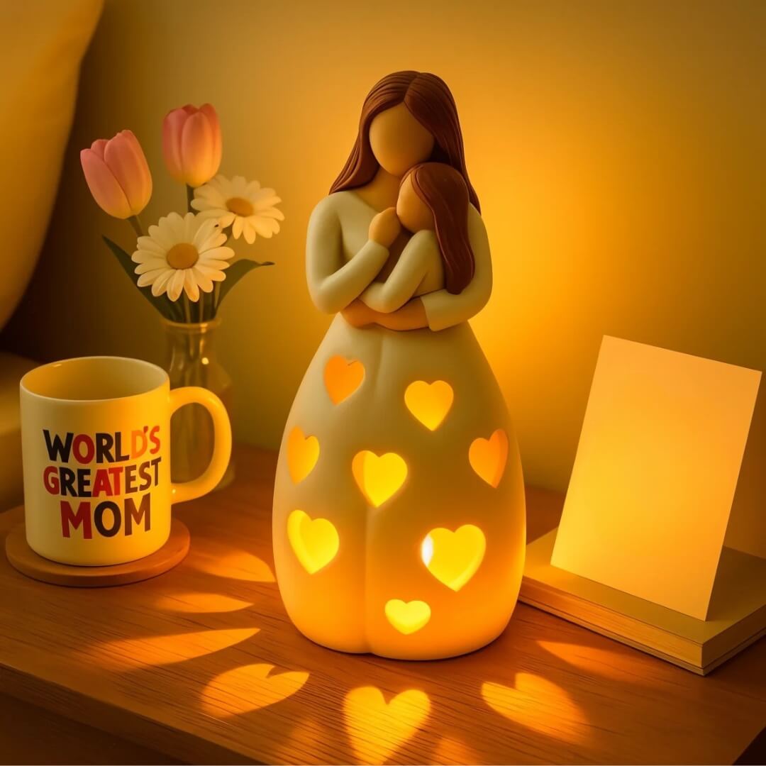 Mother And Child Table Lamp | Heart Cut-Outs, Warm Glow