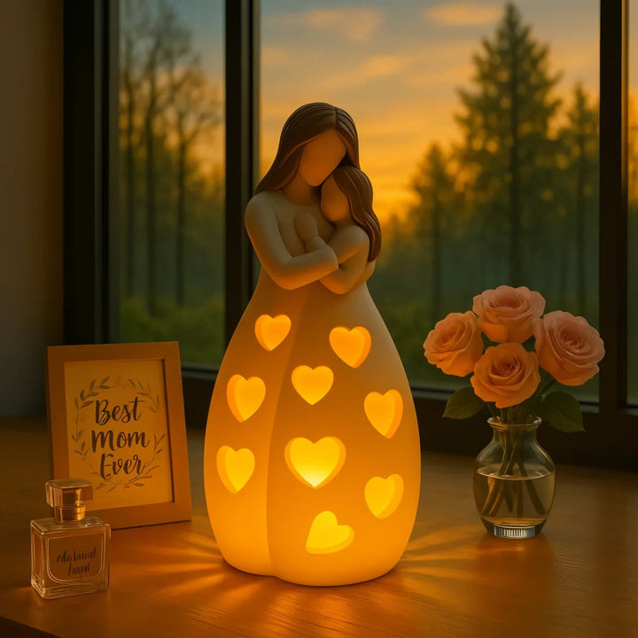 Mother And Child Table Lamp | Heart Cut-Outs, Warm Glow