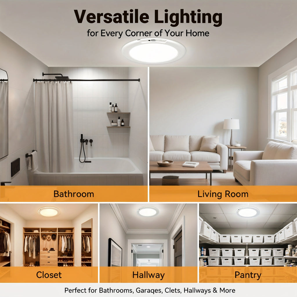 Motion Sensor Ceiling Light Rechargeable LED | Flush Mount Design with Remote Control | 10000mAh Battery, Wireless USB Charging
