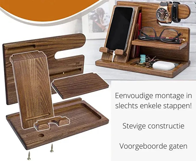 Multi-Function Desk Organizer | Phone Stand, Recessed Tray