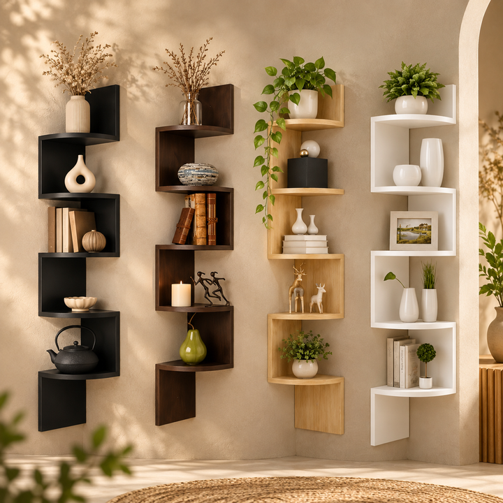 Multi-Tier Corner Wall Shelf Wall-Mounted Storage Unit