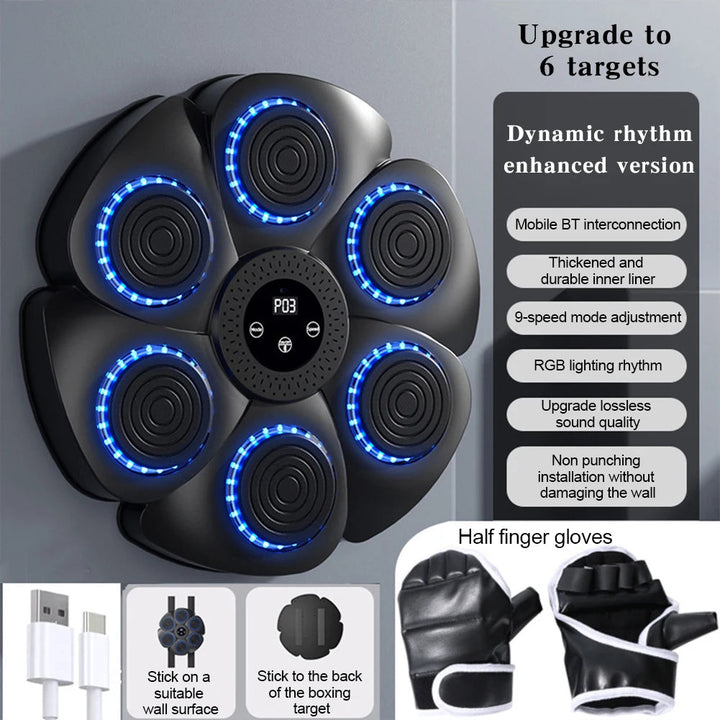 Music Boxing Machine | Wall-Mounted Bluetooth Reaction Trainer with LED Targets