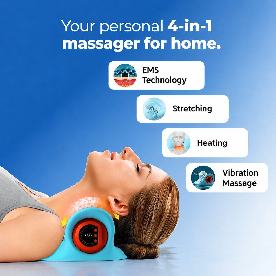 Neck Massage Device 4-in-1 | Heat, Acupressure & Pulse Massage Functions | LED Display, Compact & Portable Design