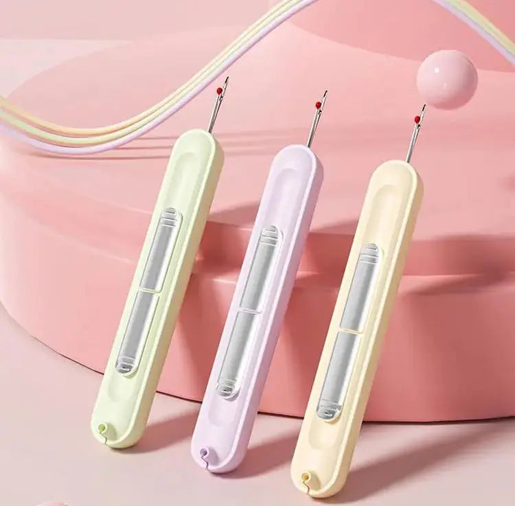 Needle Threader Seam Ripper 2-in-1 Compact Portable with Safety Ball Tip