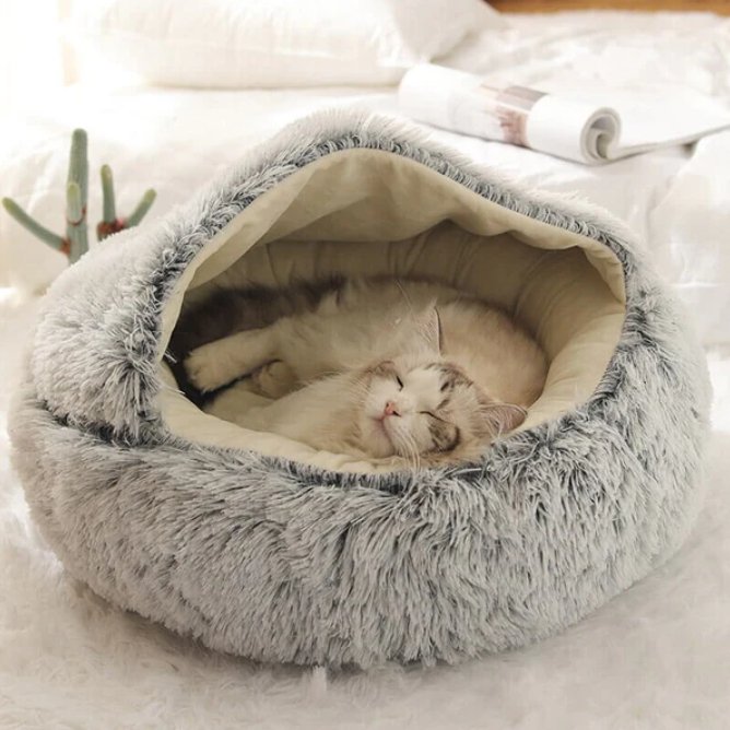 Nest Pet Bed | Hooded Cave Top, Raised Rim, Flat Cushion