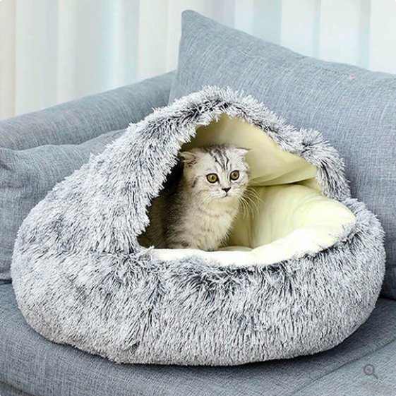 Nest Pet Bed | Hooded Cave Top, Raised Rim, Flat Cushion