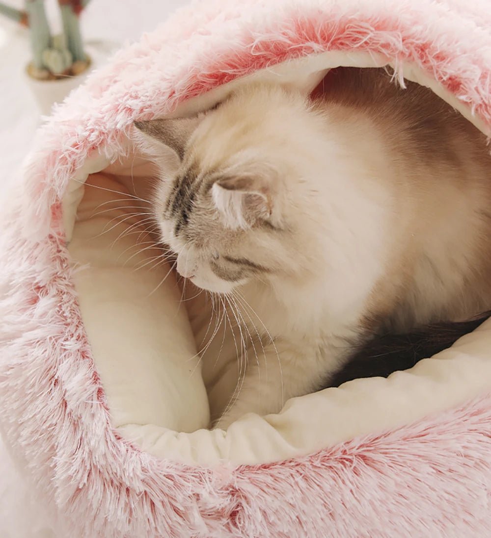 Nest Pet Bed | Hooded Cave Top, Raised Rim, Flat Cushion
