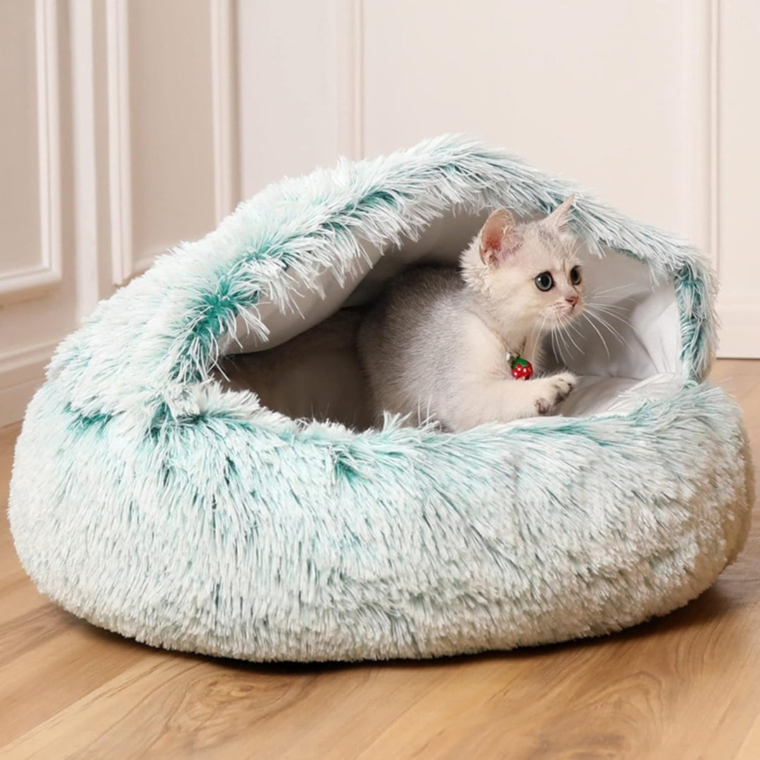 Nest Pet Bed | Hooded Cave Top, Raised Rim, Flat Cushion