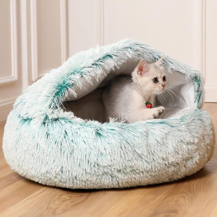 Nest Pet Bed | Hooded Cave Top, Raised Rim, Flat Cushion