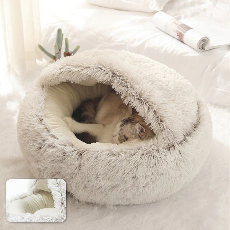Nest Pet Bed | Hooded Cave Top, Raised Rim, Flat Cushion