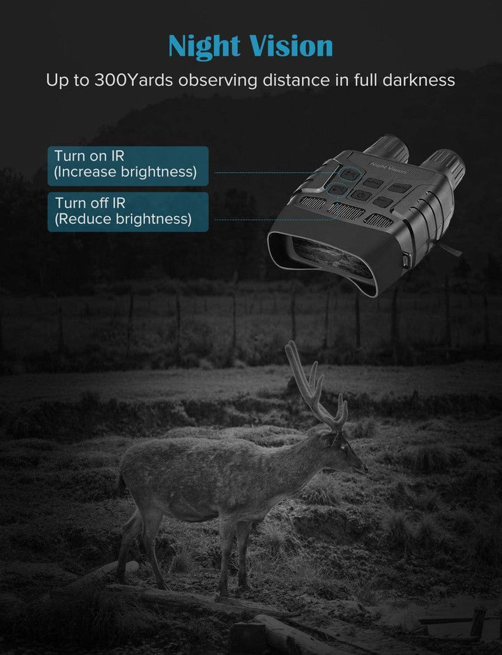 Night Vision Binoculars with Built-In Display | 300 Metre Range, 4x Zoom | Records Video and Photos to TF Card