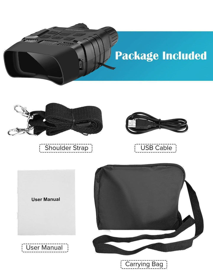Night Vision Binoculars with Built-In Display | 300 Metre Range, 4x Zoom | Records Video and Photos to TF Card