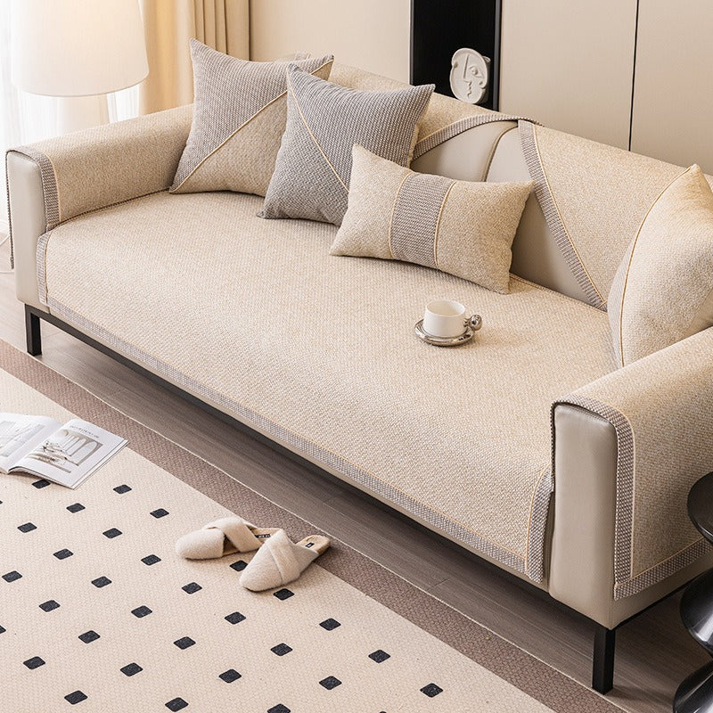 Non-Slip Sofa Cover Cotton-Linen | Beige, Yellow, Grey-Green, Blue, Light Grey | Stays Put, Protects Against Dust &amp; Wear
