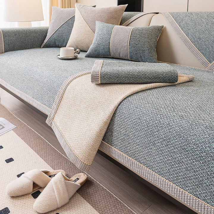 Non-Slip Sofa Cover Cotton-Linen | Beige, Yellow, Grey-Green, Blue, Light Grey | Stays Put, Protects Against Dust &amp; Wear