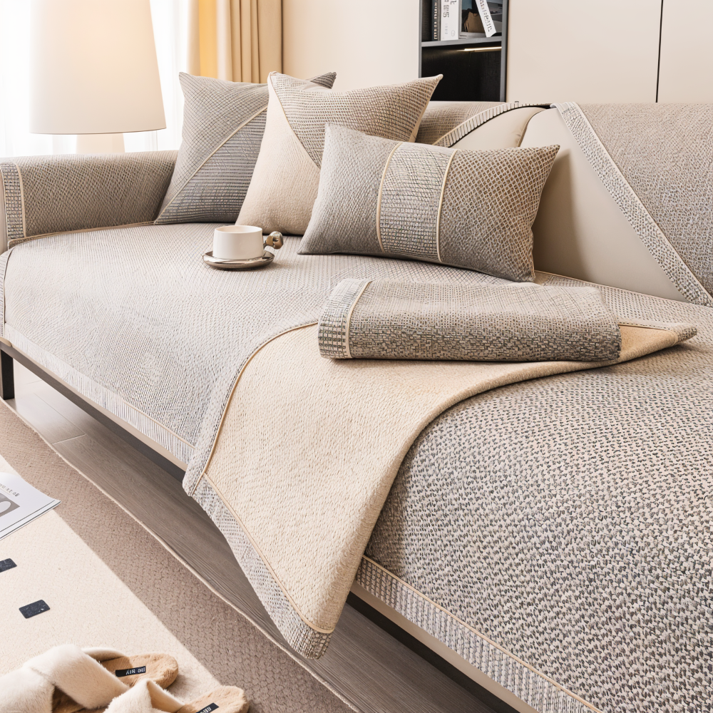 Non-Slip Sofa Cover Cotton-Linen | Beige, Yellow, Grey-Green, Blue, Light Grey | Stays Put, Protects Against Dust & Wear