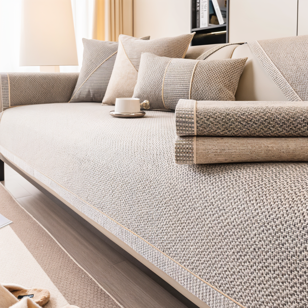 Non-Slip Sofa Cover Cotton-Linen | Beige, Yellow, Grey-Green, Blue, Light Grey | Stays Put, Protects Against Dust &amp; Wear