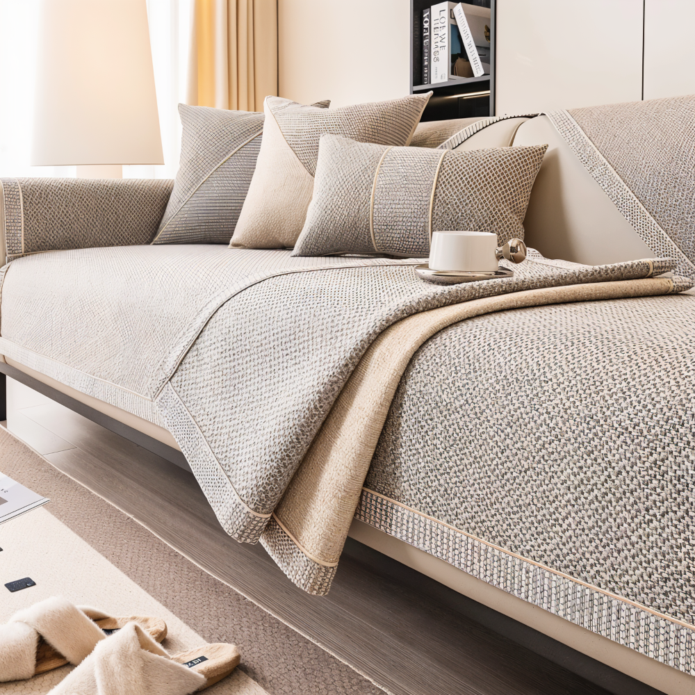 Non-Slip Sofa Cover Cotton-Linen | Beige, Yellow, Grey-Green, Blue, Light Grey | Stays Put, Protects Against Dust &amp; Wear