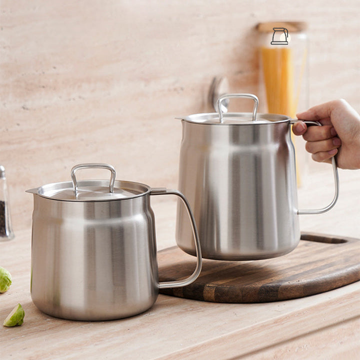 Oil Strainer Pot Stainless Steel | Integrated Filter Net Simplifies Frying and Straining | Reusable Cooking Oil, Less Waste