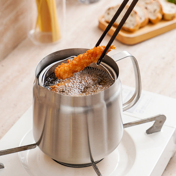 Oil Strainer Pot Stainless Steel | Integrated Filter Net Simplifies Frying and Straining | Reusable Cooking Oil, Less Waste