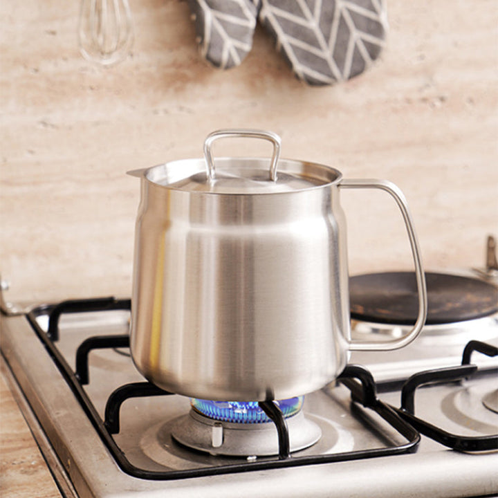 Oil Strainer Pot Stainless Steel | Integrated Filter Net Simplifies Frying and Straining | Reusable Cooking Oil, Less Waste