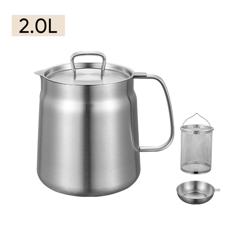Oil Strainer Pot Stainless Steel | Integrated Filter Net Simplifies Frying and Straining | Reusable Cooking Oil, Less Waste