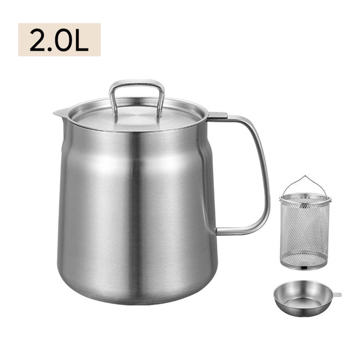 Oil Strainer Pot Stainless Steel | Integrated Filter Net Simplifies Frying and Straining | Reusable Cooking Oil, Less Waste