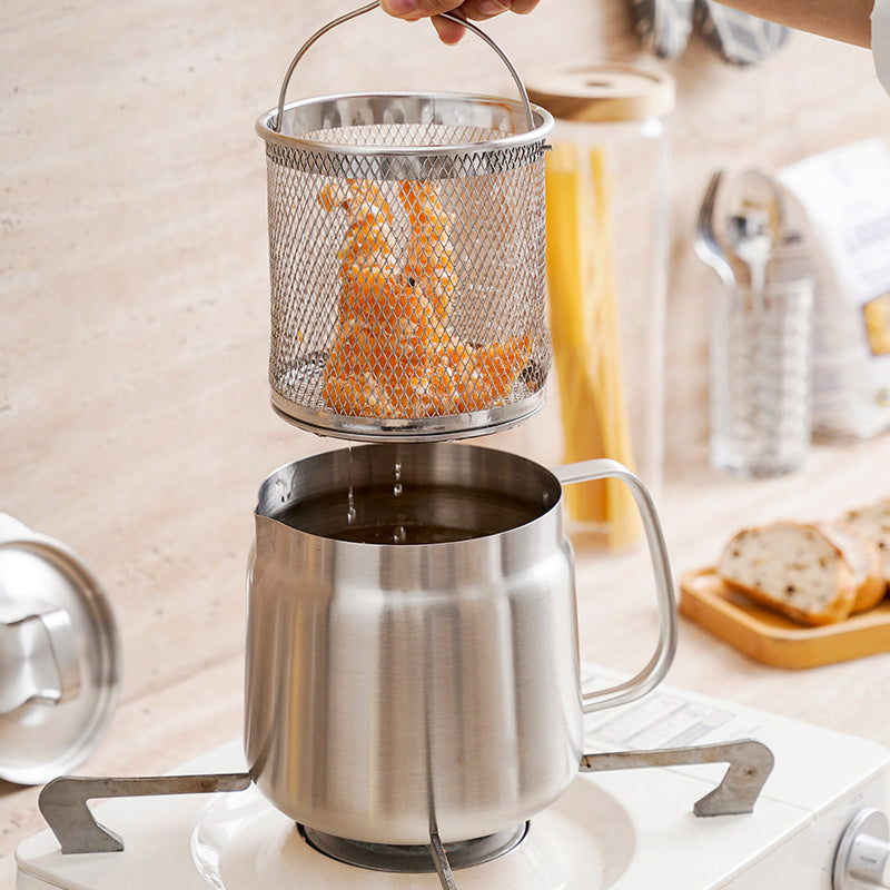Oil Strainer Pot Stainless Steel | Integrated Filter Net Simplifies Frying and Straining | Reusable Cooking Oil, Less Waste