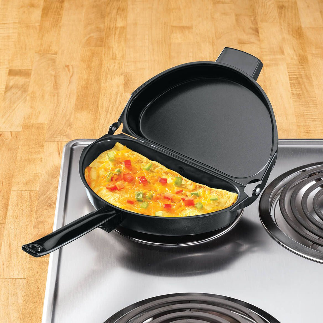 Omelet Pan Folding Non-Stick Steel Dishwasher-Safe with Triple Egg Insert