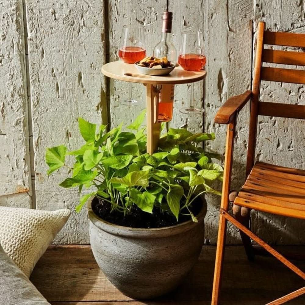 Outdoor Wooden Wine Table | Portable Garden Spike Wine &amp; Snack Stand