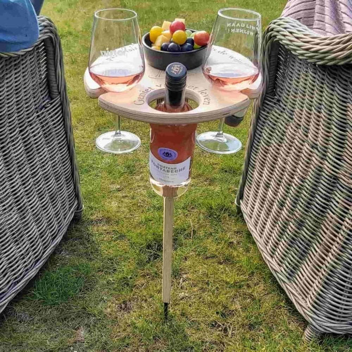 Outdoor Wooden Wine Table | Portable Garden Spike Wine &amp; Snack Stand