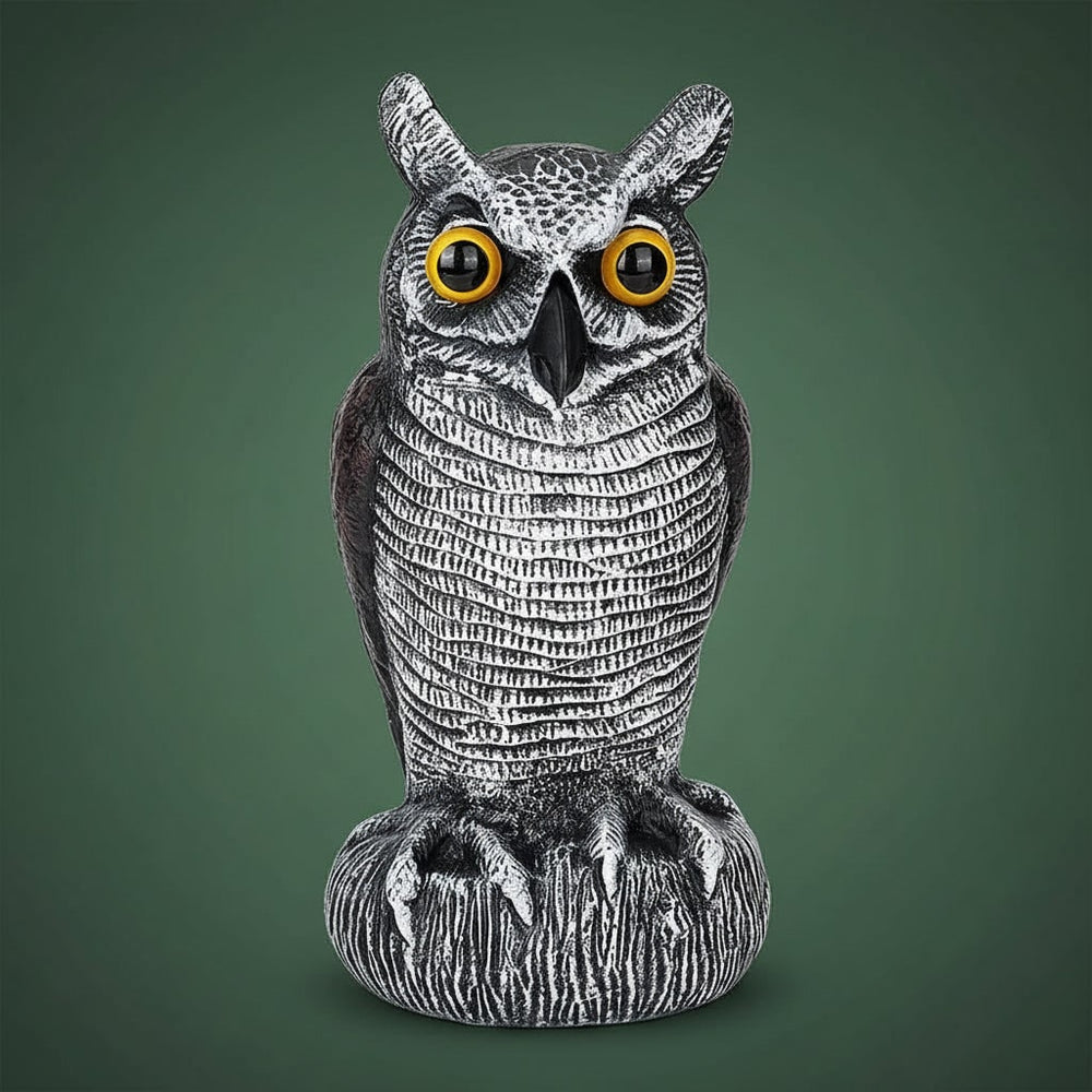 Owl Decoy Statue Halloween Garden Decor | Realistic Bird Deterrent Scarecrow | Weatherproof Molded Plastic Design
