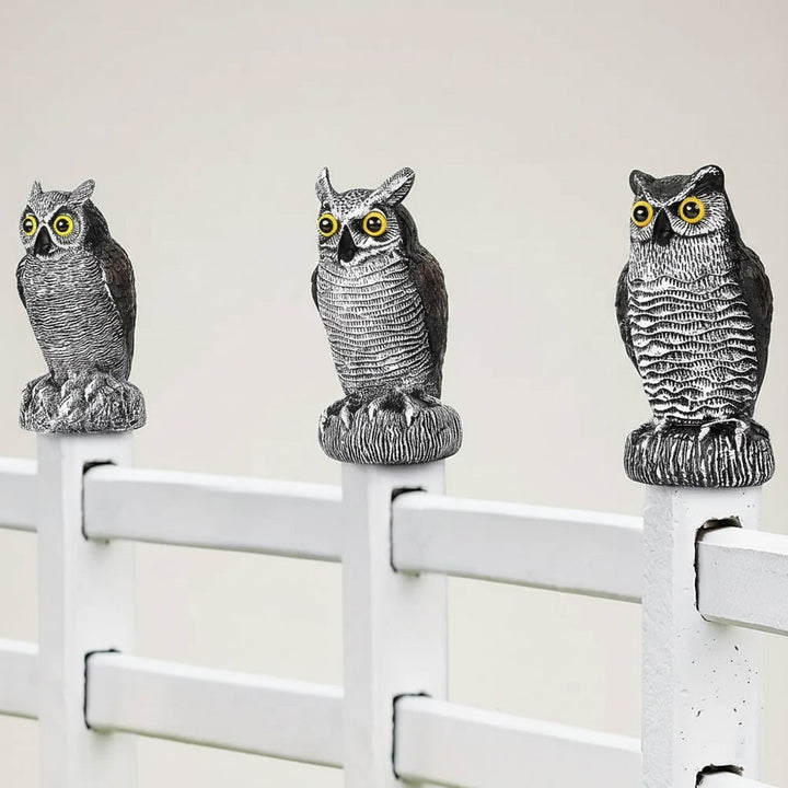 Owl Decoy Statue Halloween Garden Decor | Realistic Bird Deterrent Scarecrow | Weatherproof Molded Plastic Design