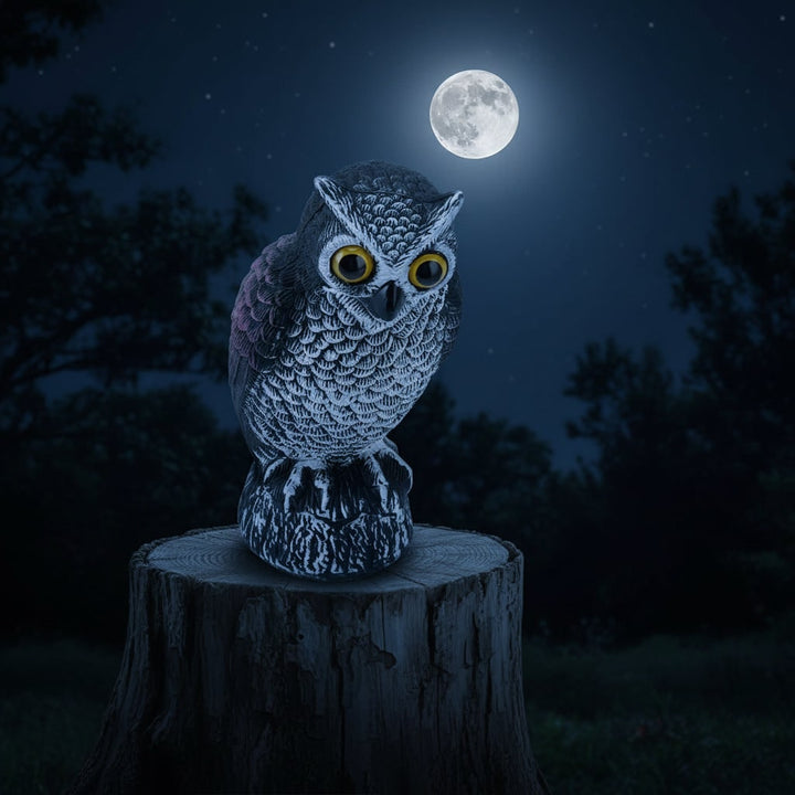 Owl Decoy Statue Halloween Garden Decor | Realistic Bird Deterrent Scarecrow | Weatherproof Molded Plastic Design