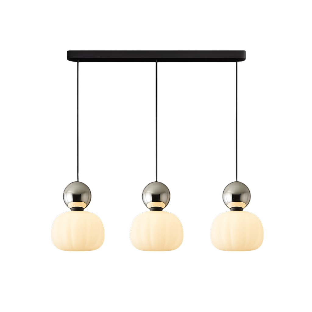 Pendant Light with Spherical Accent | Art Deco Translucent Shade | 1 or 3 Head Diffused Lighting Fixture for Home