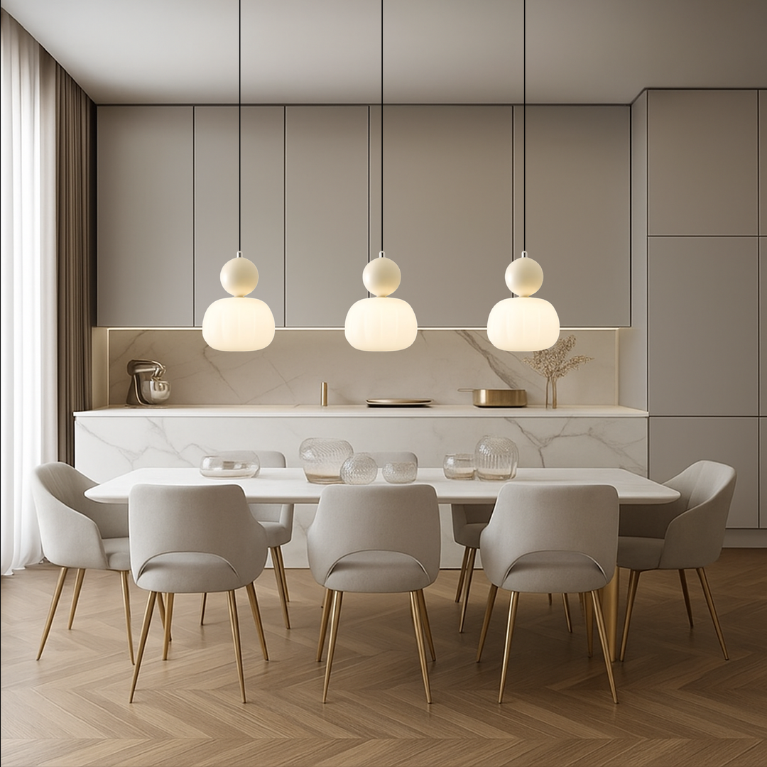 Pendant Light with Spherical Accent | Art Deco Translucent Shade | 1 or 3 Head Diffused Lighting Fixture for Home