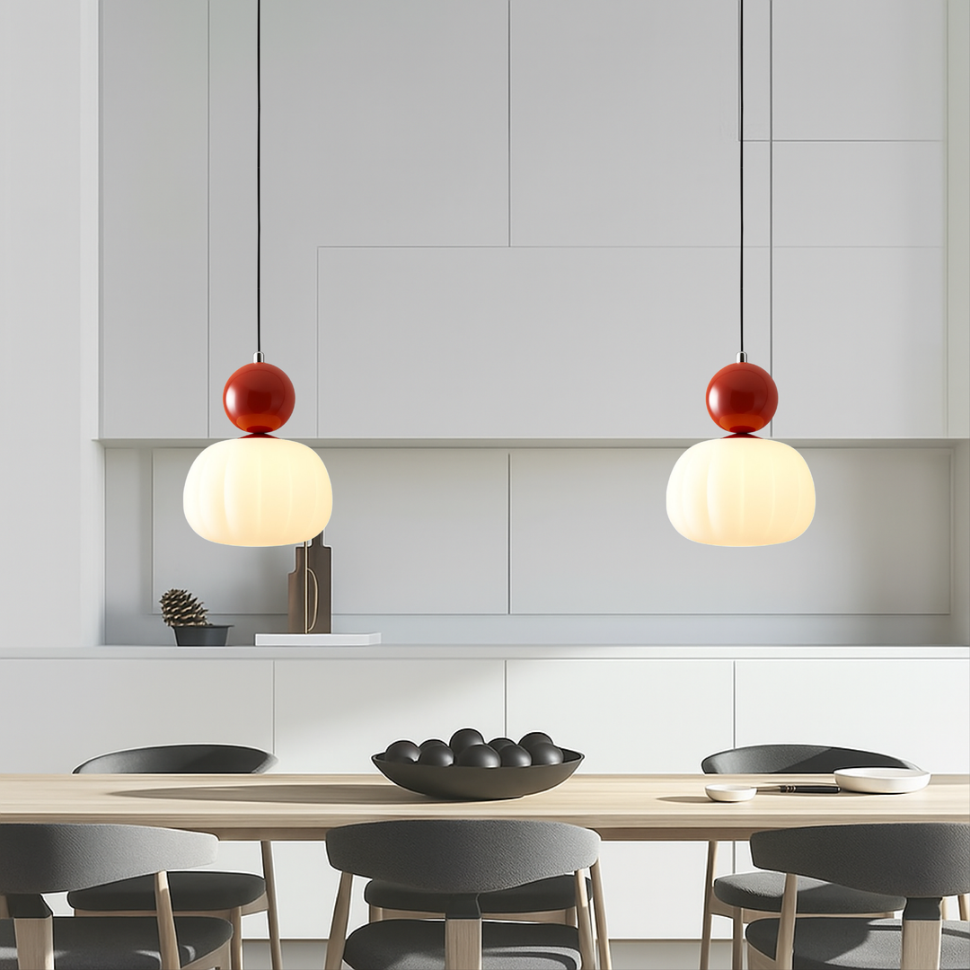 Pendant Light with Spherical Accent | Art Deco Translucent Shade | 1 or 3 Head Diffused Lighting Fixture for Home