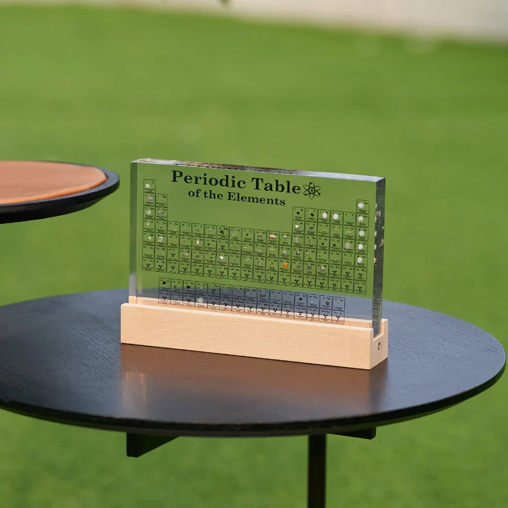 Periodic Table Lamp Acrylic with Wooden Base | 83 Real Element Samples in 3 Sizes | Warm White USB-Powered Glow