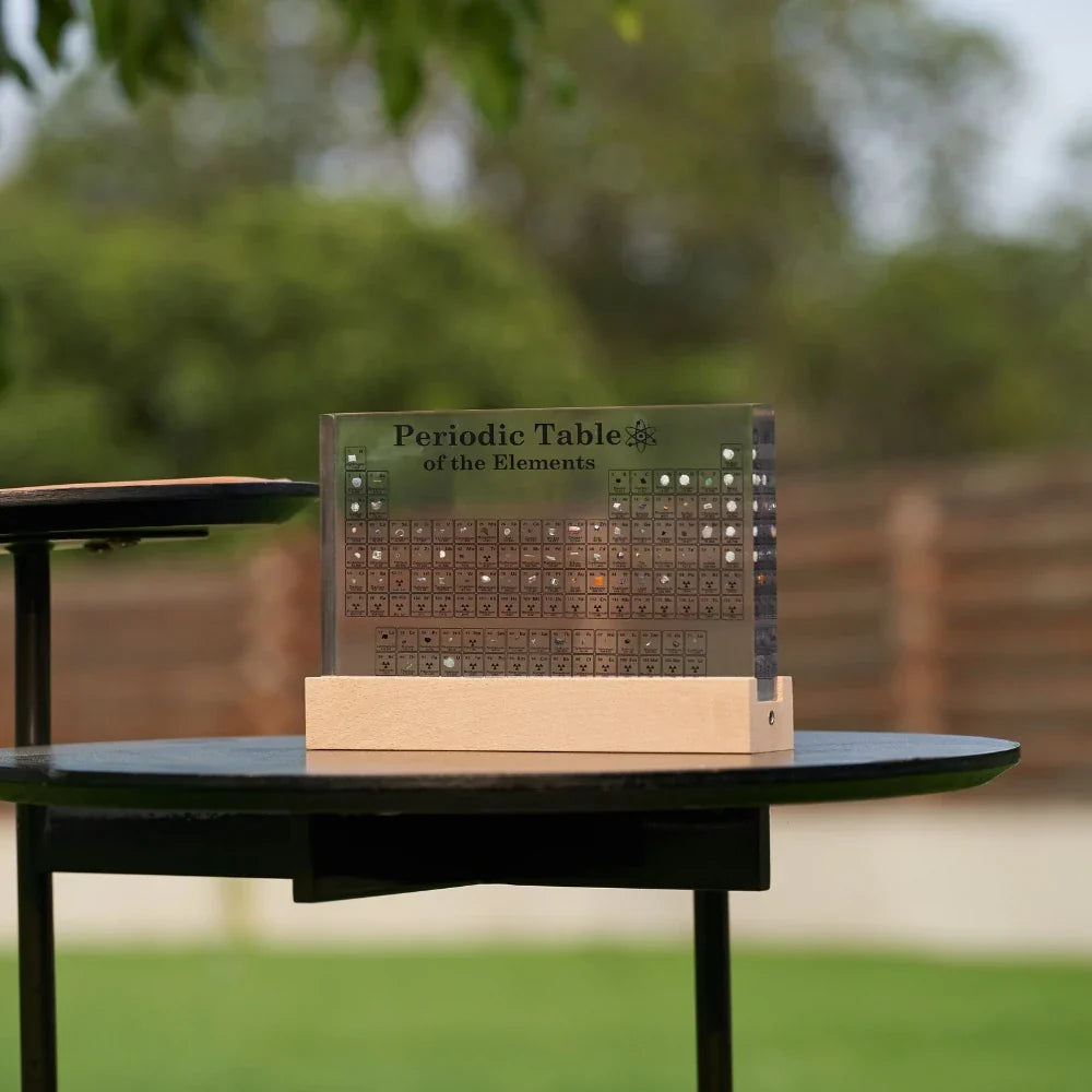 Periodic Table Lamp Acrylic with Wooden Base | 83 Real Element Samples in 3 Sizes | Warm White USB-Powered Glow