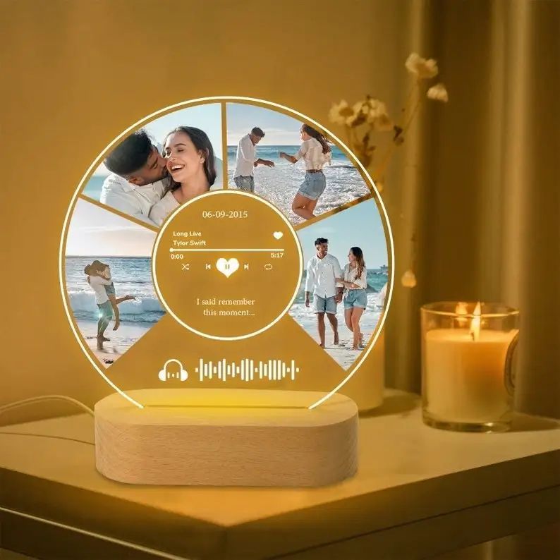 Personalised Music Plaque Lamp Acrylic | Custom Photo, Song &amp; Spotify Code | Soft LED Glow Night Light Keepsake Gift