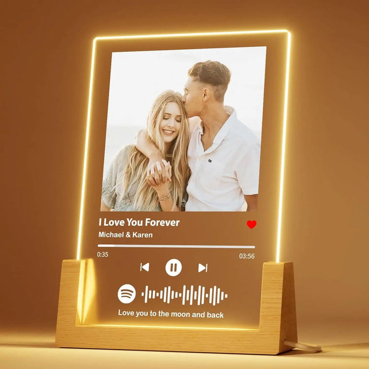 Personalised Music Plaque Lamp Acrylic | Custom Photo, Song &amp; Spotify Code | Soft LED Glow Night Light Keepsake Gift