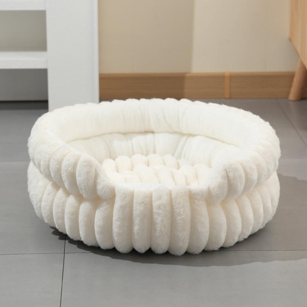 Pet Bed Donut Shape Raised Sides Soft Washable Thick Base with Removable Cushion