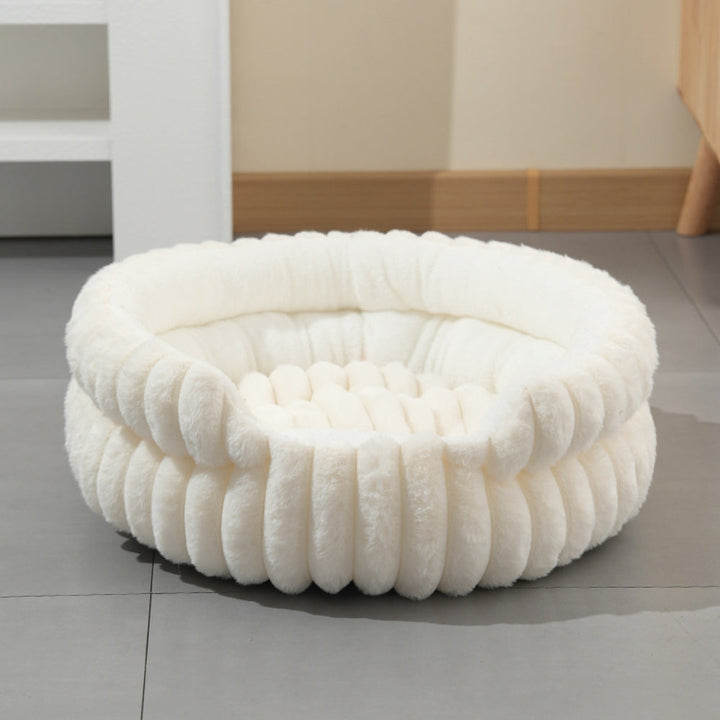 Pet Bed Donut Shape Raised Sides Soft Washable Thick Base with Removable Cushion