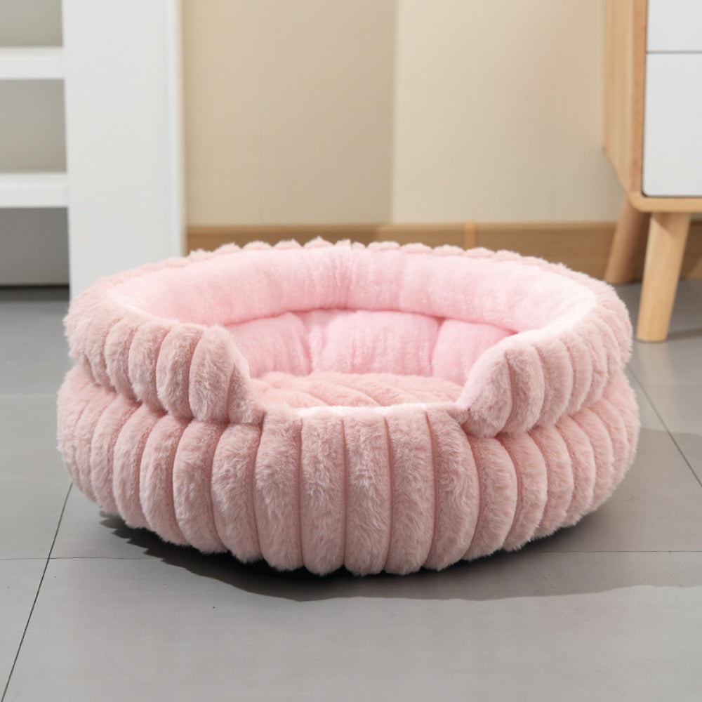 Pet Bed Donut Shape Raised Sides Soft Washable Thick Base with Removable Cushion