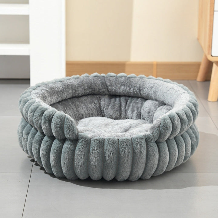 Pet Bed Donut Shape Raised Sides Soft Washable Thick Base with Removable Cushion