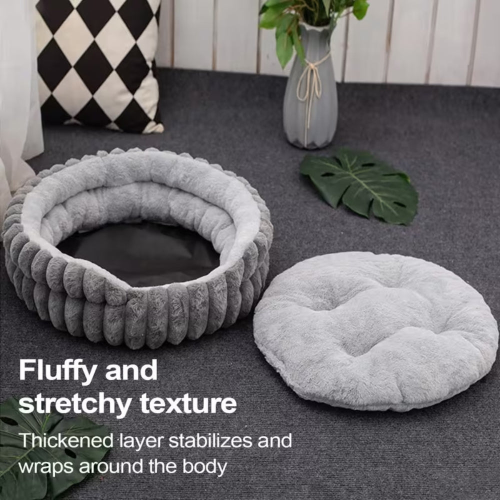 Pet Bed Donut Shape Raised Sides Soft Washable Thick Base with Removable Cushion