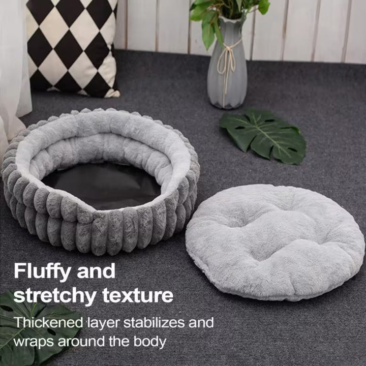 Pet Bed Donut Shape Raised Sides Soft Washable Thick Base with Removable Cushion